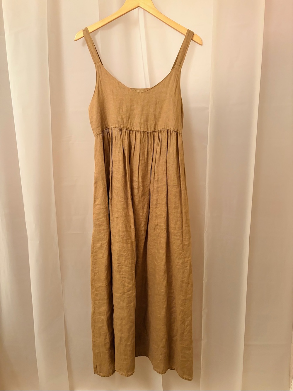 CP Shades Linen Caramel Empire Strappy Sleeveless Maxi Dress